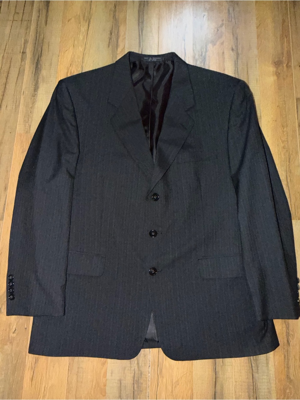 Men's Charcoal Pinstripe Three-Button Suit Jacket